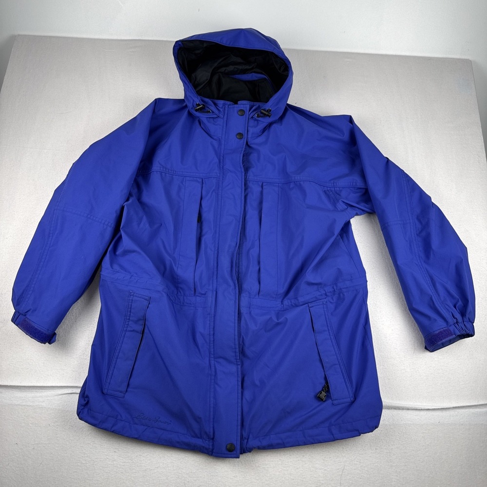 Eddie Bauer Womens Blue Gore-Tex Jacket Coat Windbreaker Hooded Large #0115